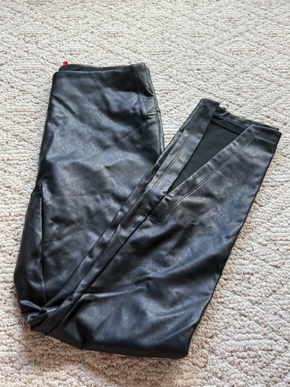 SPANX Black Faux Leather Front Slit Trousers